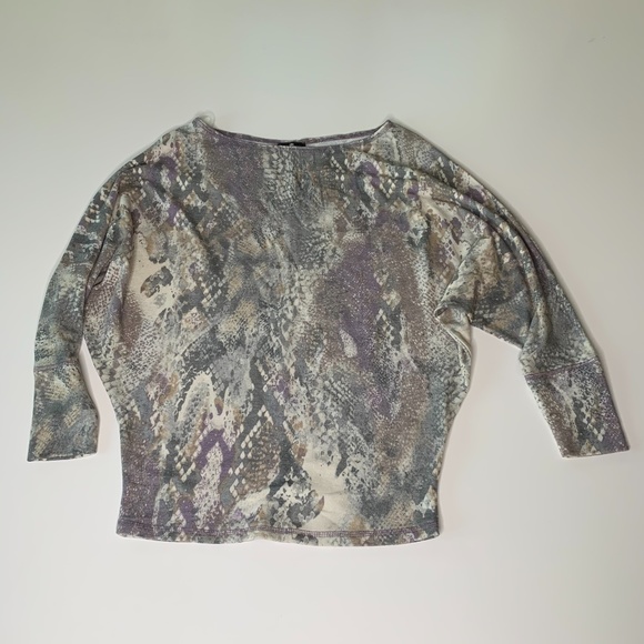 Snake Print Purple French Terry Dolman Long Sleeve - Picture 1 of 4